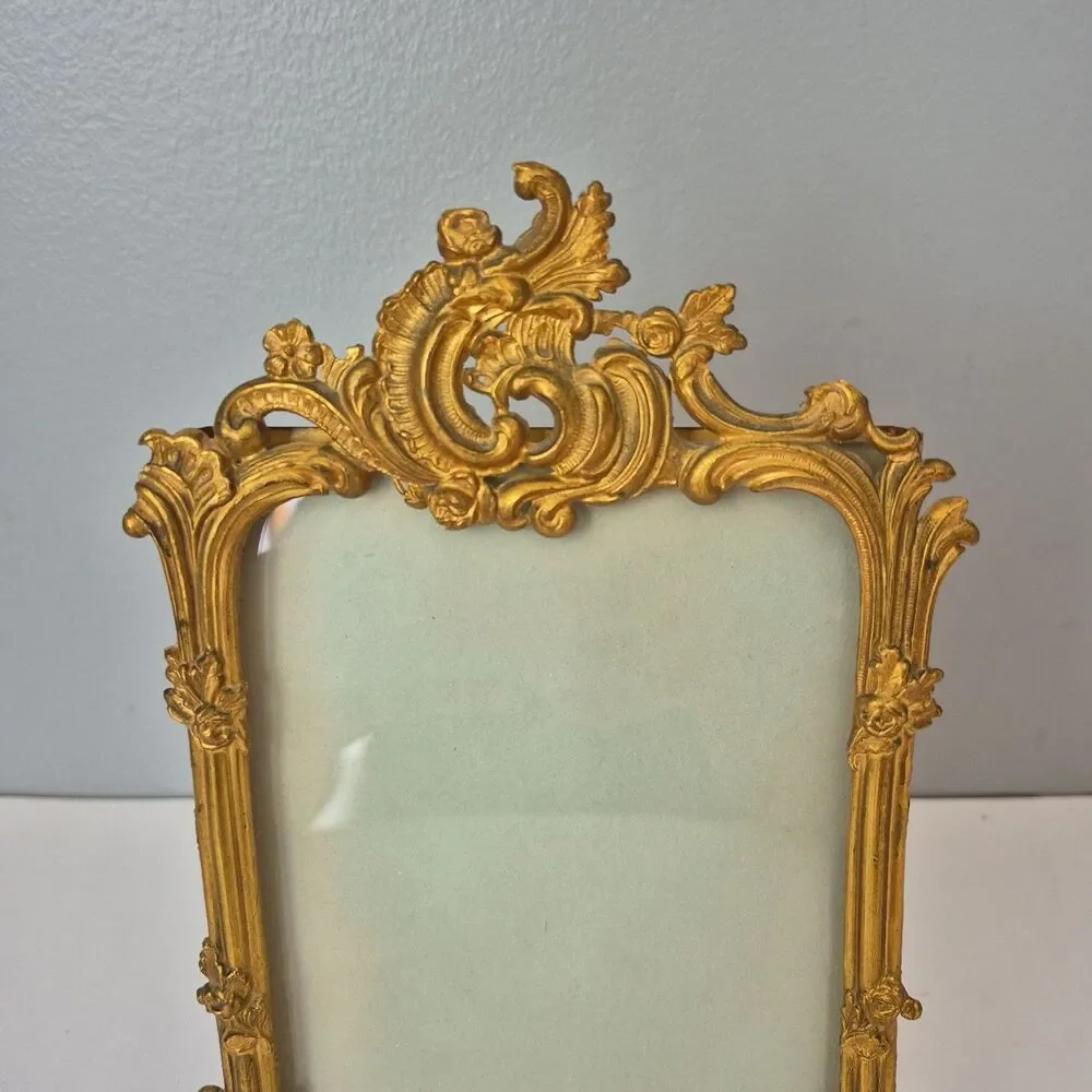 Royal M Mfg Co Gold Brass Ornate Wild Roses Rococo Picture Frame Vintage 1904